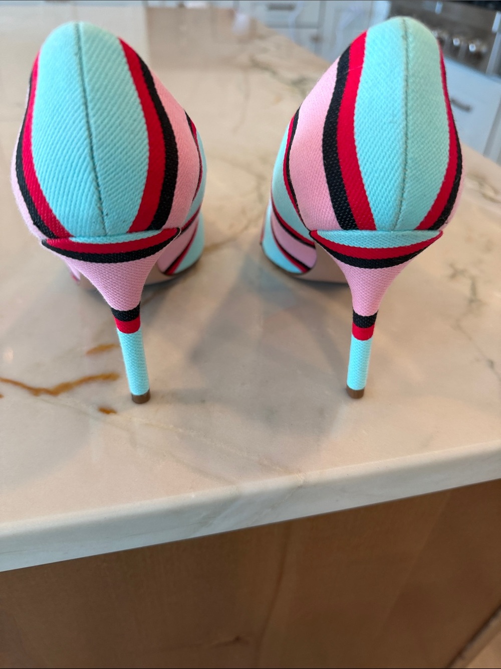 ♥️J. Crew Pink, Aqua & Red Striped Pointed-Toe Pumps…….Super Cute! - Picture 4 of 13